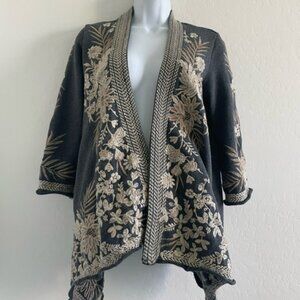 Size: S - Johnny Was - Othilia Embroidered Crane Kimono Cardigan grey